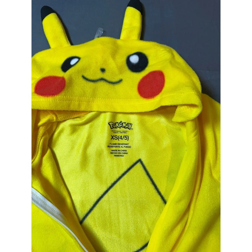 Pokemon Pikachu Kids Fleece Hooded One Piece Pajamas Yellow XS 4/5 NWT‎